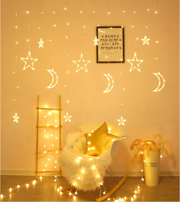 Star and Moon Fairy Curtain Lights LED String Light Home Garden Decorations