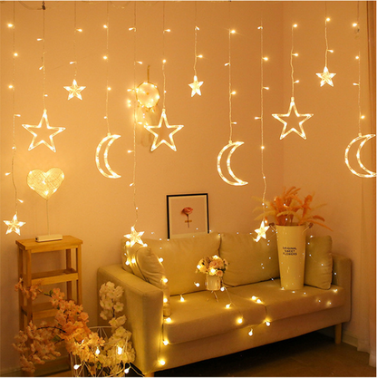 Star and Moon Fairy Curtain Lights LED String Light Home Garden Decorations