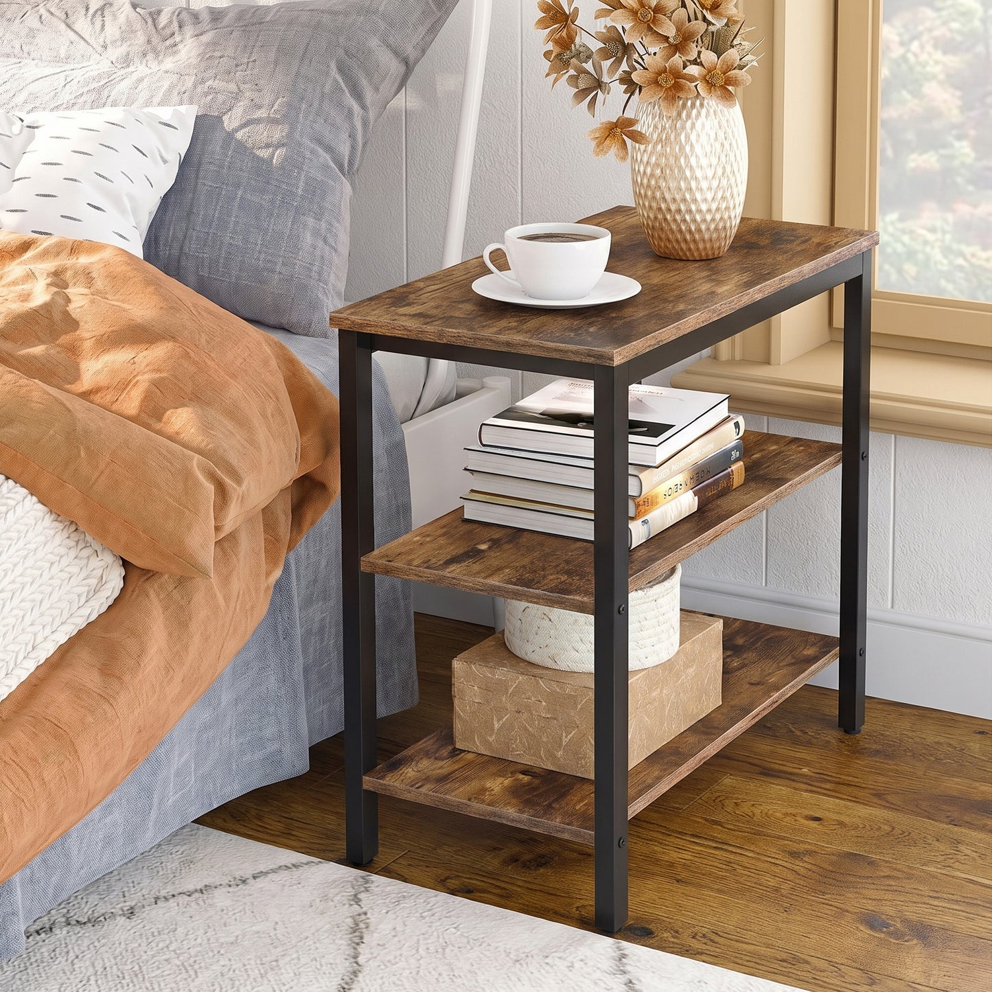 Rustic Industrial 3 Tier Storage Shelf Console Side End Table