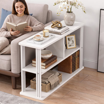 Icon Wood and Steel Sofa Side Table with Shelves (White)
