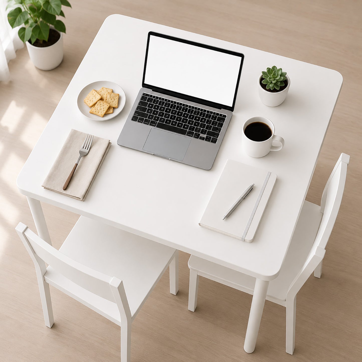Harbor Industrial White Wood & Steel Dining Table Square 80cm