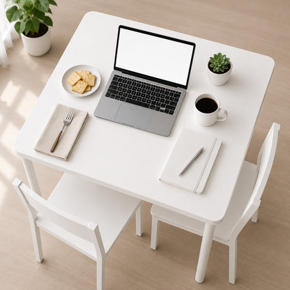 Harbor Industrial White Wood & Steel Dining Table Square 80cm
