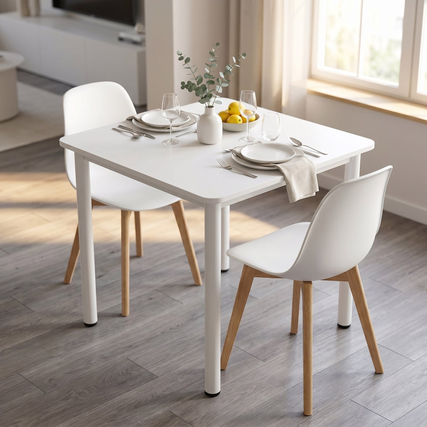 Harbor Industrial White Wood & Steel Dining Table Square 80cm