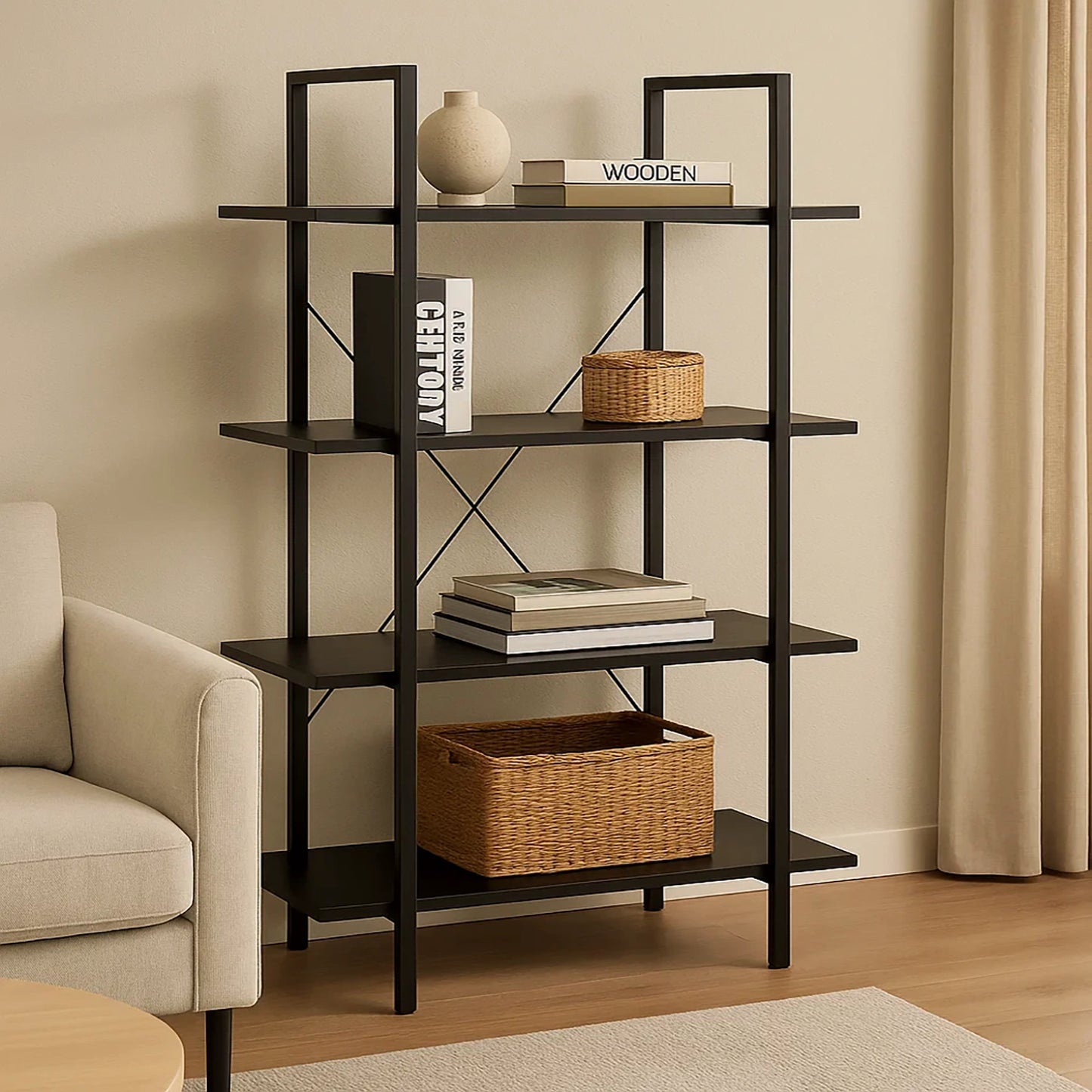 Envision 4-Tier Bookcase Storage Shelf Organizer (Black)