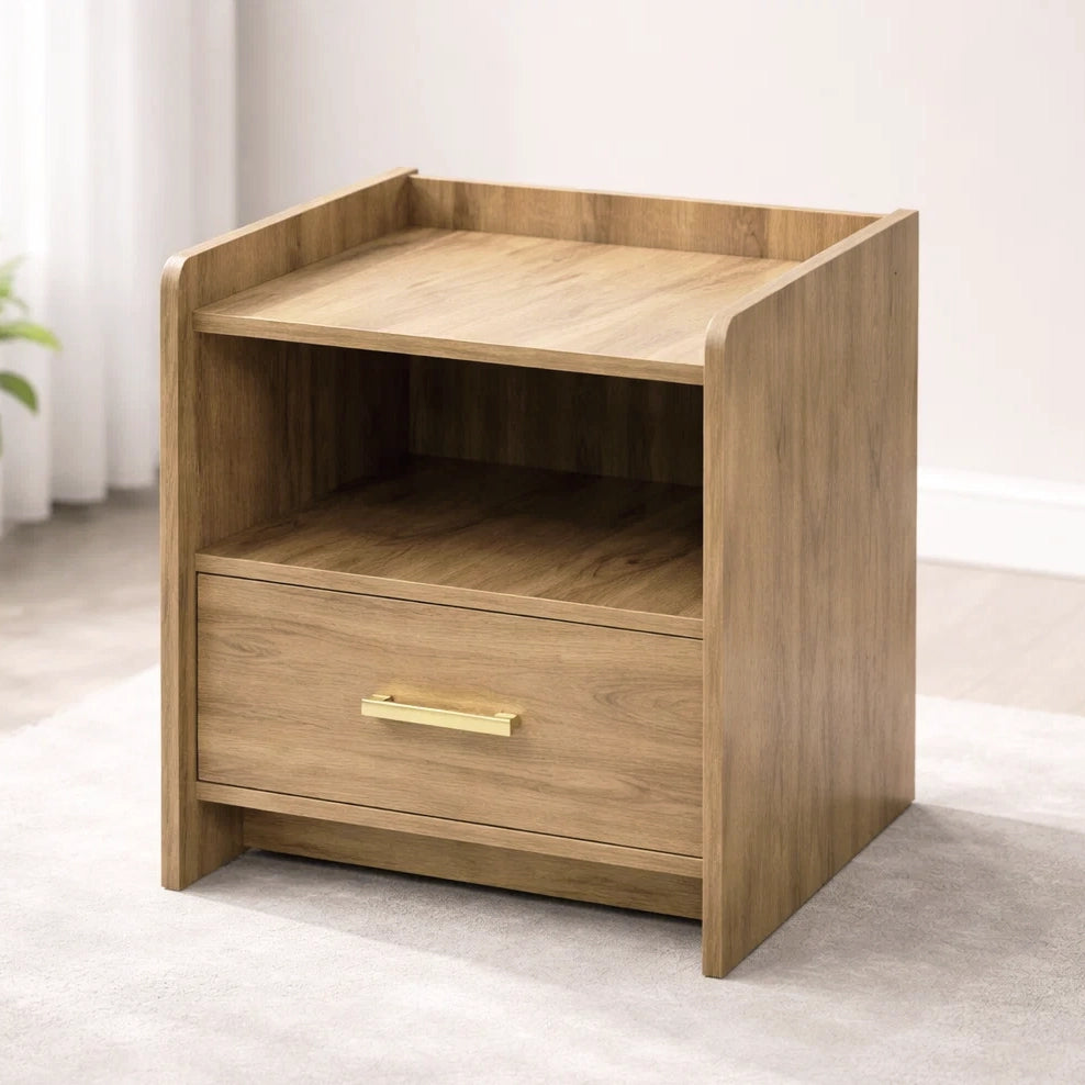 Serene Bedside Table Nightstand with Drawer (Oak)