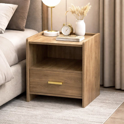 Serene Bedside Table Nightstand with Drawer (Oak)