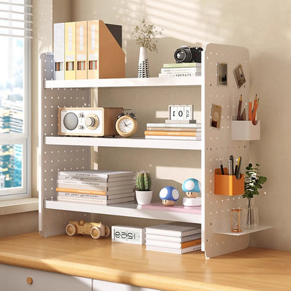 Multifunction Wooden Metal Desktop Bookshelf Pegboard Organizer Rack (White)