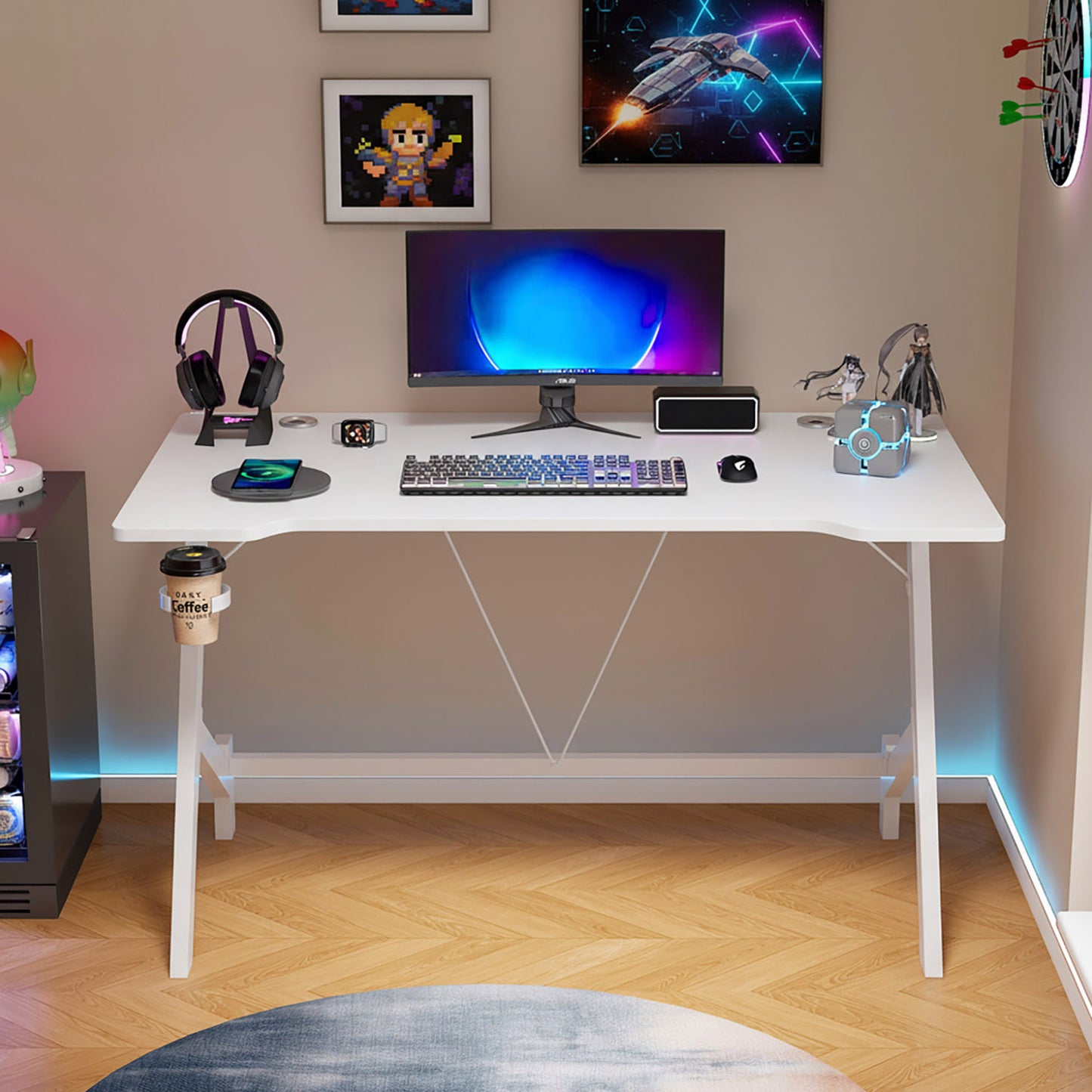 Ergonomic Gaming Desk Computer Table White 110cm