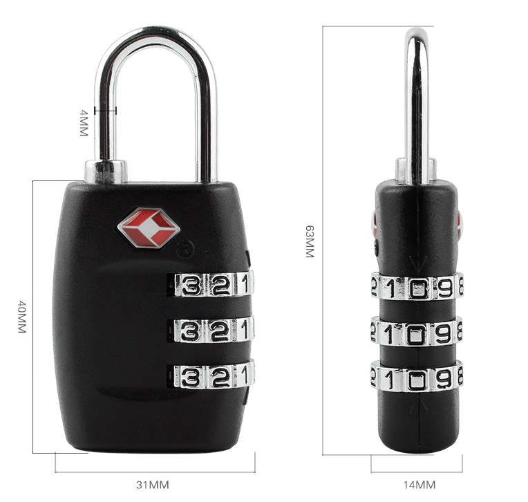 TSA approved Travel Lock Luggage Security Lock Suitcase Padlock Black