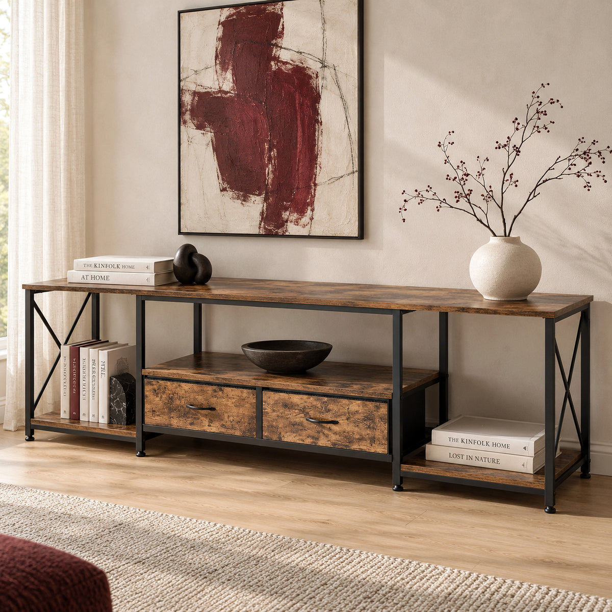 Milan Rustic TV Cabinet Entertainment Unit with Drawers & Storage