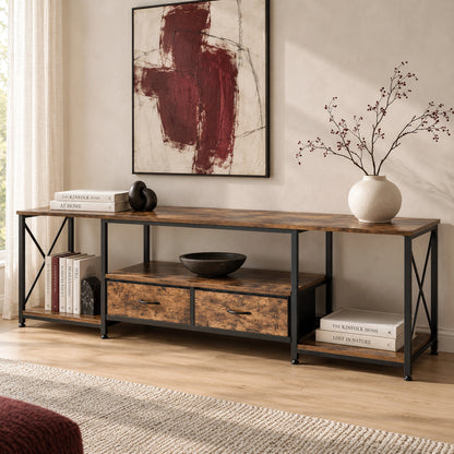 Milan Rustic TV Cabinet Entertainment Unit with Drawers & Storage