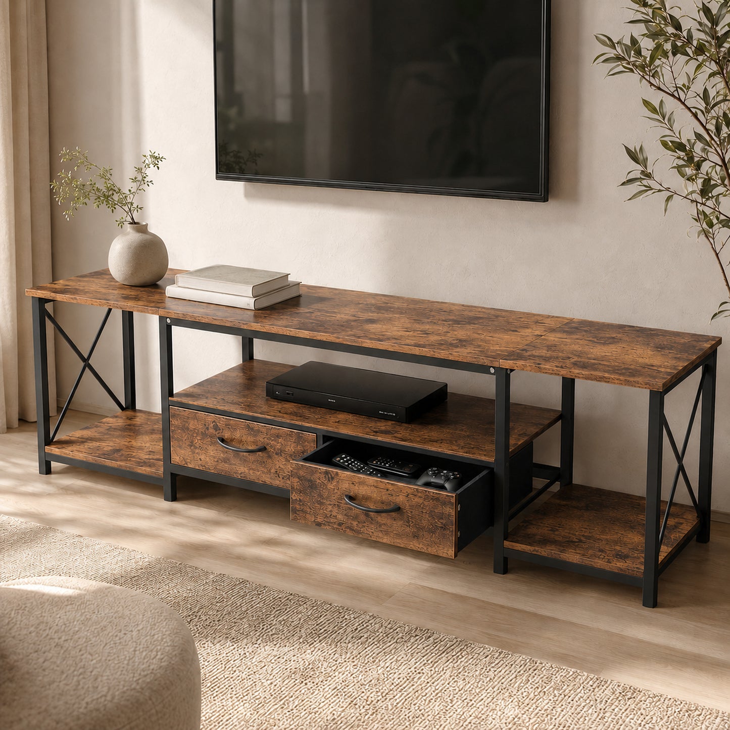 Industrial TV Cabinet Entertainment Unit with Drawers & Storage