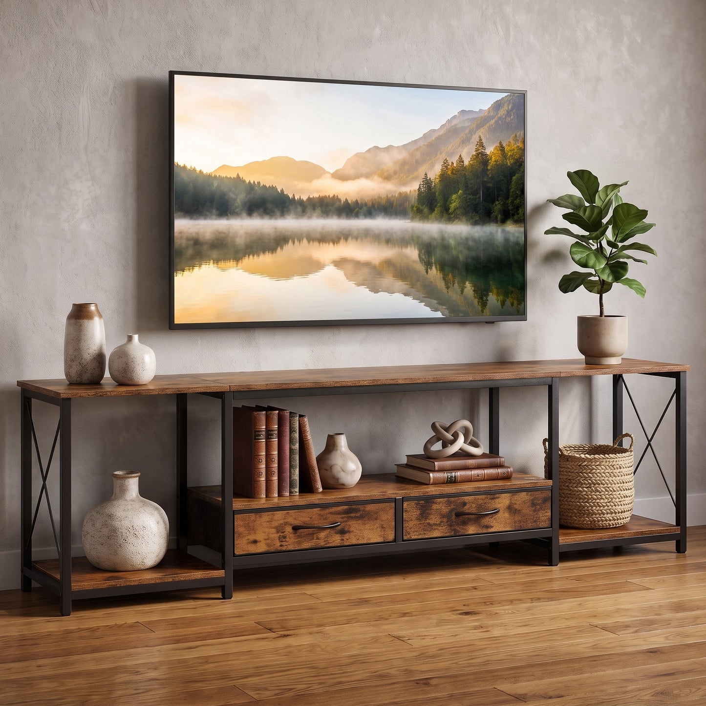 Industrial TV Cabinet Entertainment Unit with Drawers & Storage