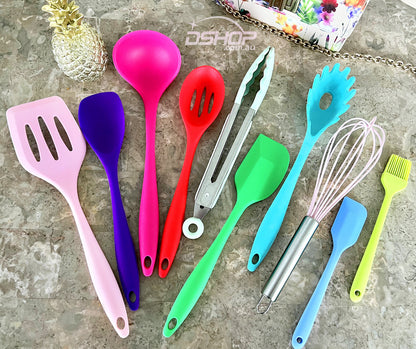 10PC Silicone Kitchen Cooking Baking Utensil Set (Colourful)