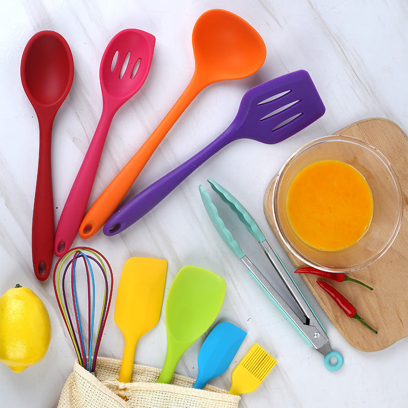 10PC Silicone Kitchen Cooking Baking Utensil Set (Colourful)