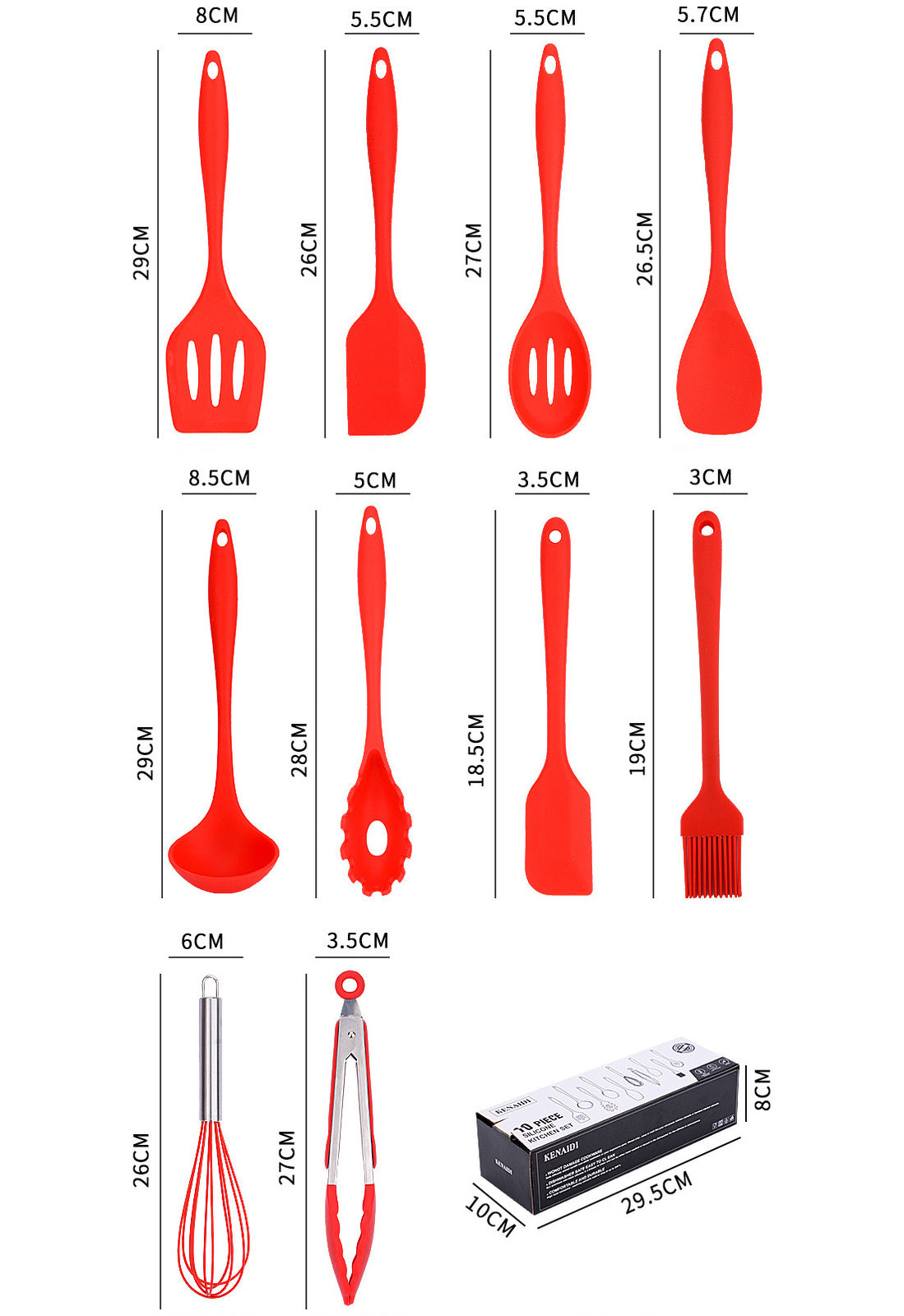 10PC Silicone Kitchen Cooking Baking Utensil Set (Colourful)