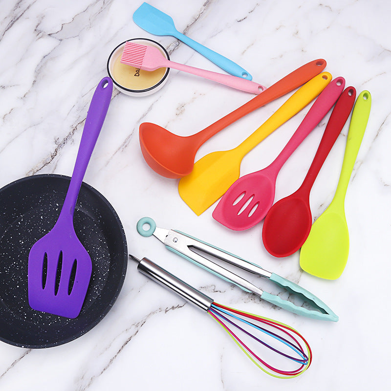 10PC Silicone Kitchen Cooking Baking Utensil Set (Colourful)