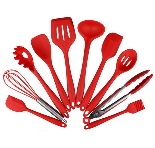 10PC Silicone Kitchen Cooking Baking Utensil Set (Red)