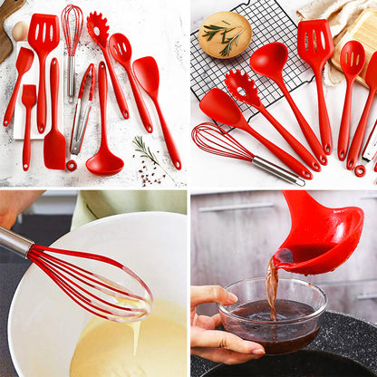 10PC Silicone Kitchen Cooking Baking Utensil Set (Red)