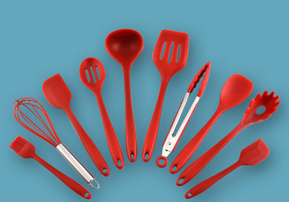 10PC Silicone Kitchen Cooking Baking Utensil Set (Red)