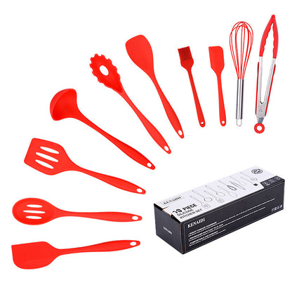 10PC Silicone Kitchen Cooking Baking Utensil Set (Red)