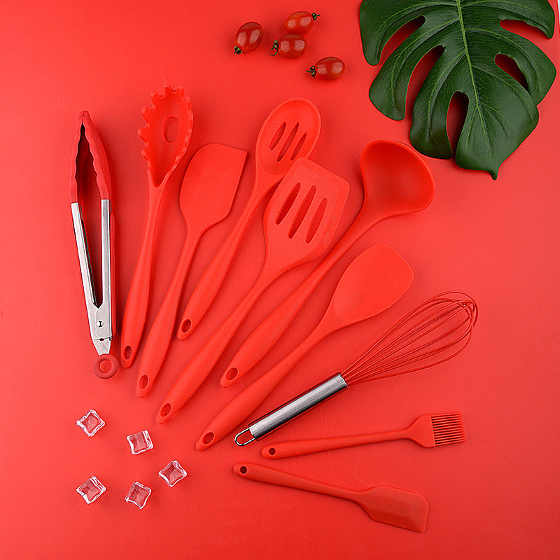 10PC Silicone Kitchen Cooking Baking Utensil Set (Red)