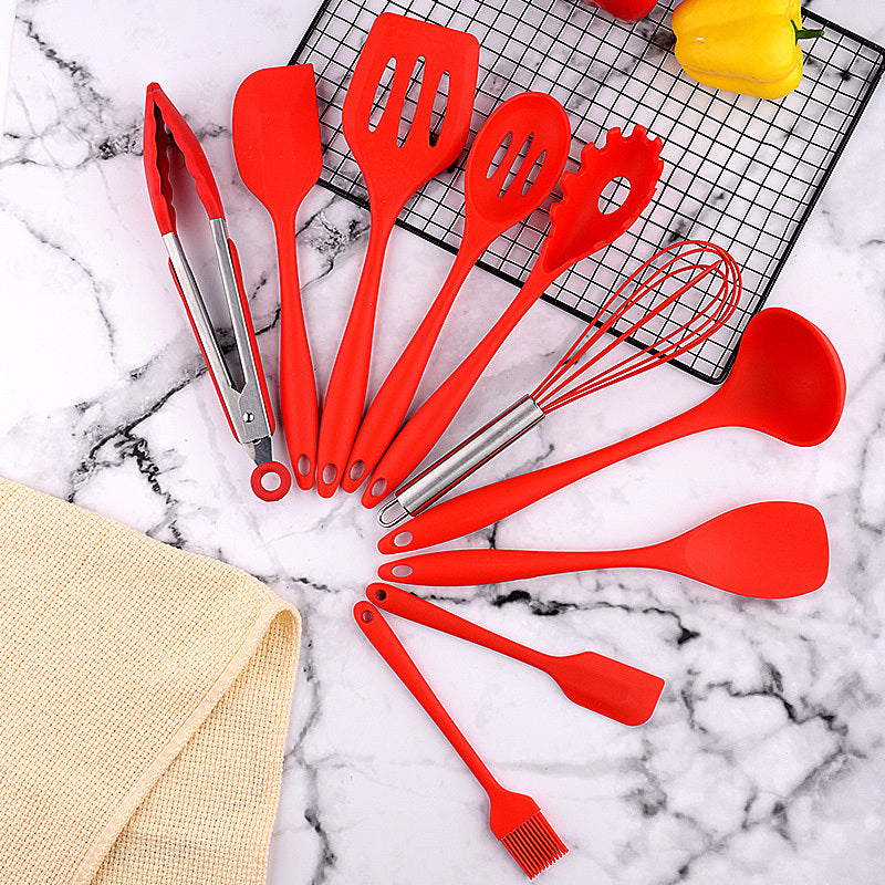 10PC Silicone Kitchen Cooking Baking Utensil Set (Red)