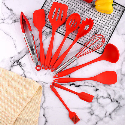 10PC Silicone Kitchen Cooking Baking Utensil Set (Red)