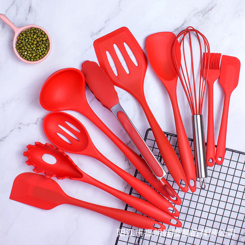 10PC Silicone Kitchen Cooking Baking Utensil Set (Red)