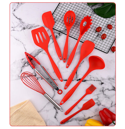 10PC Silicone Kitchen Cooking Baking Utensil Set (Red)