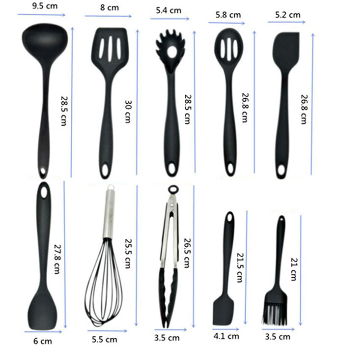 10PC Silicone Kitchen Cooking Baking Utensil Set