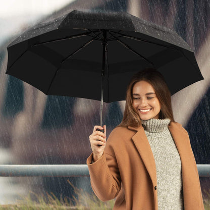 Large 2-Person Windproof UV-Resistant Folding Umbrella (Black)