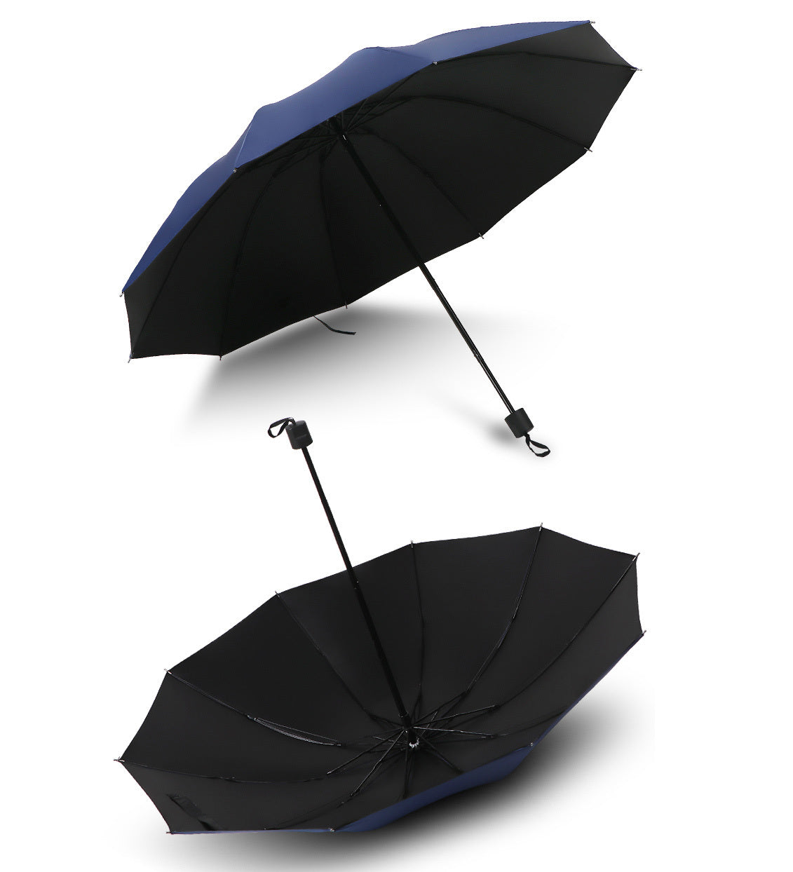 Large 2-Person Windproof UV-Resistant Folding Umbrella (Navy Blue)