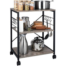 Atlas Wood & Steel Multipurpose Utility Cart Storage Shelf Kitchen Trolley (Grey)