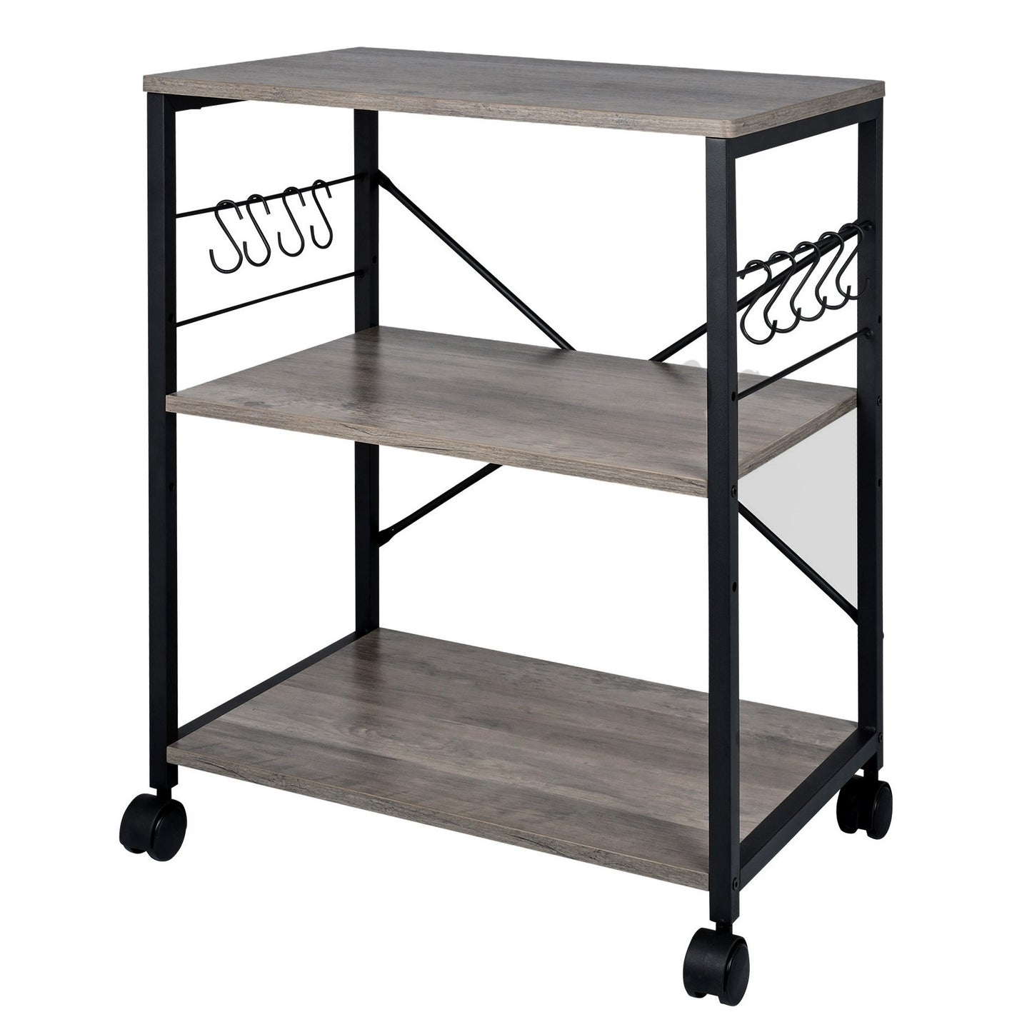 Atlas Wood & Steel Multipurpose Utility Cart Storage Shelf Kitchen Trolley (Driftwood)