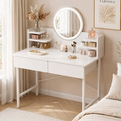 Luxe LED White Makeup Vanity Dressing Table Mirror Drawers Shelves