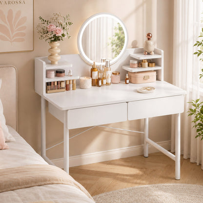 Luxe LED White Makeup Vanity Dressing Table Mirror Drawers Shelves