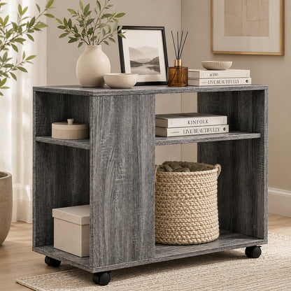 Versatile Sofa Side Table & Magazine Shelf with Casters (Driftwood)