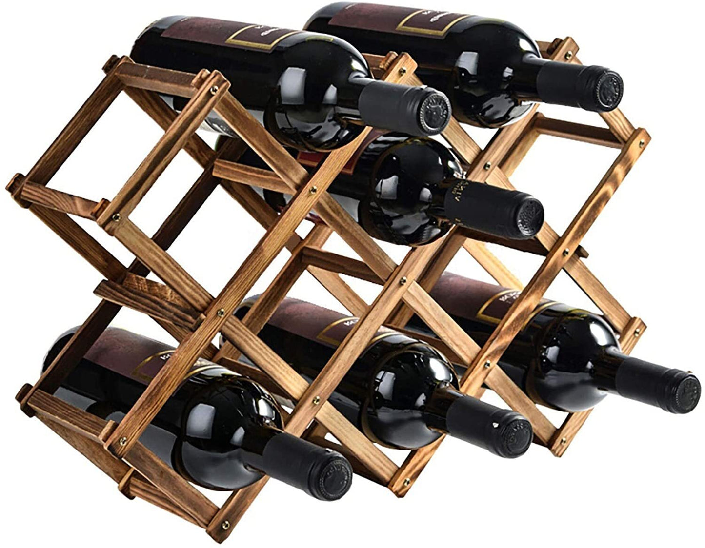 Wooden Wine Rack 10 Bottle Organiser Folding Holder Bar Display Shelf