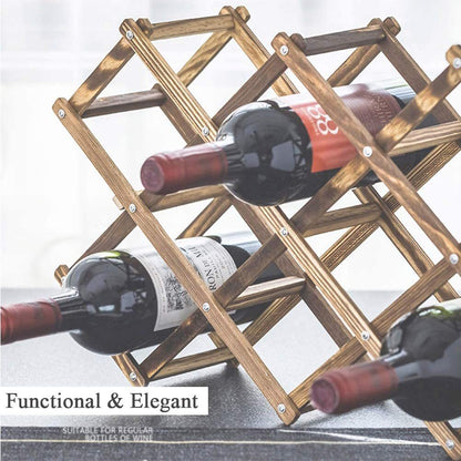 Wooden Wine Rack 10 Bottle Organiser Folding Holder Bar Display Shelf