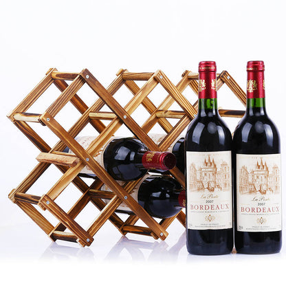 Wooden Wine Rack 10 Bottle Organiser Folding Holder Bar Display Shelf