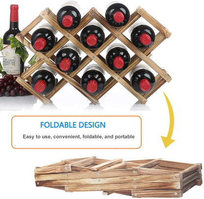 Wooden Wine Rack 10 Bottle Organiser Folding Holder Bar Display Shelf