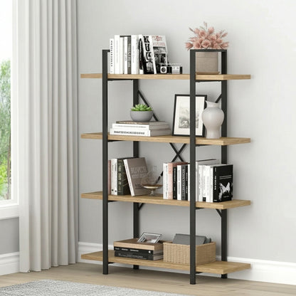 Envision Rustic Oak 4-Tier Bookcase Storage Shelf Organizer