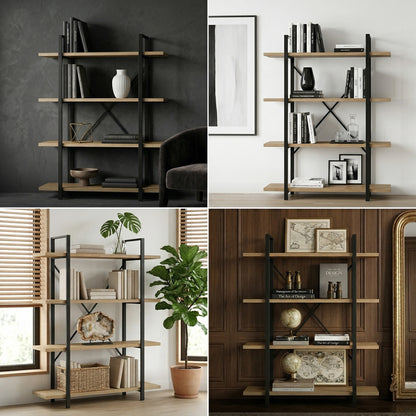 Envision Rustic Oak 4-Tier Bookcase Storage Shelf Organizer