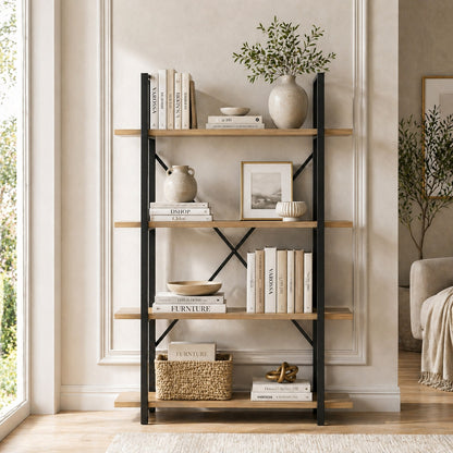 Envision Rustic Oak 4-Tier Bookcase Storage Shelf Organizer